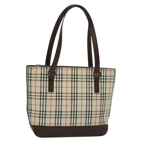 BURBERRY Nova Check Shoulder Bag Canvas Leather Beige Brown Silver - Picture 1 of 15